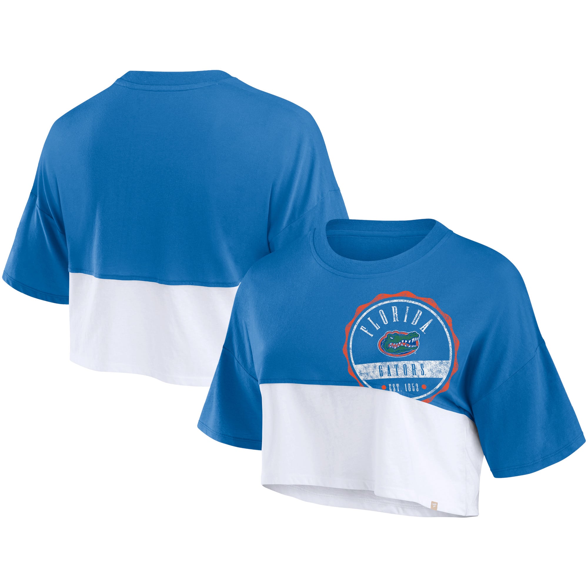 Fanatics Florida Gators Womens's Royal/White Oversized Badge Colorblock ...
