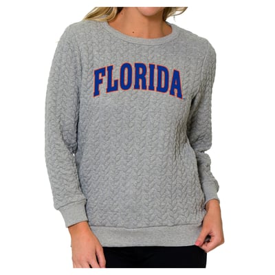 Florida Gators Flying Colors Apparel Women's Kinsley Quilted Sweater - Heather Gray
