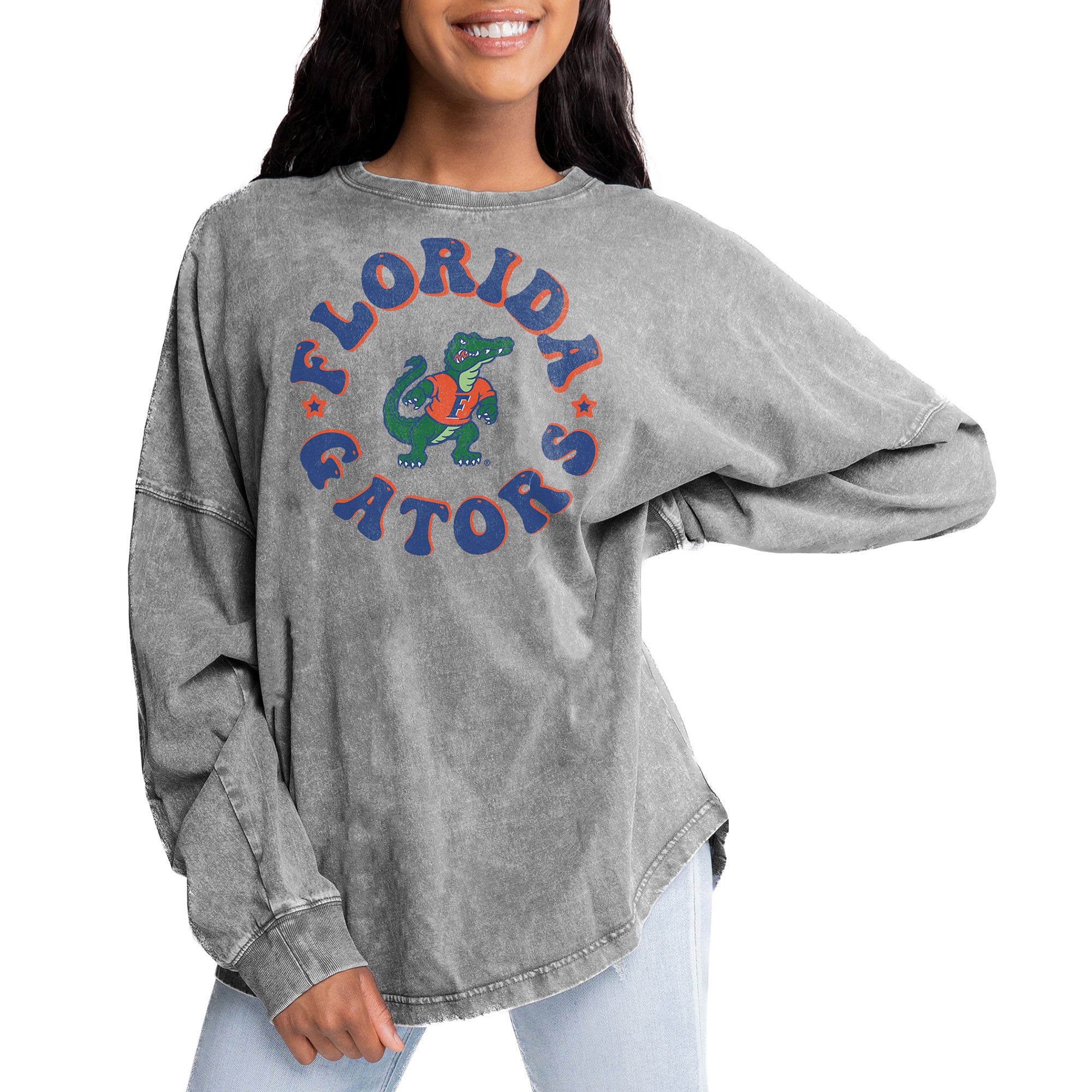 Florida Gators Gameday Couture Women's Playing Around Faded Wash Oversized Long Sleeve T-Shirt - Gray