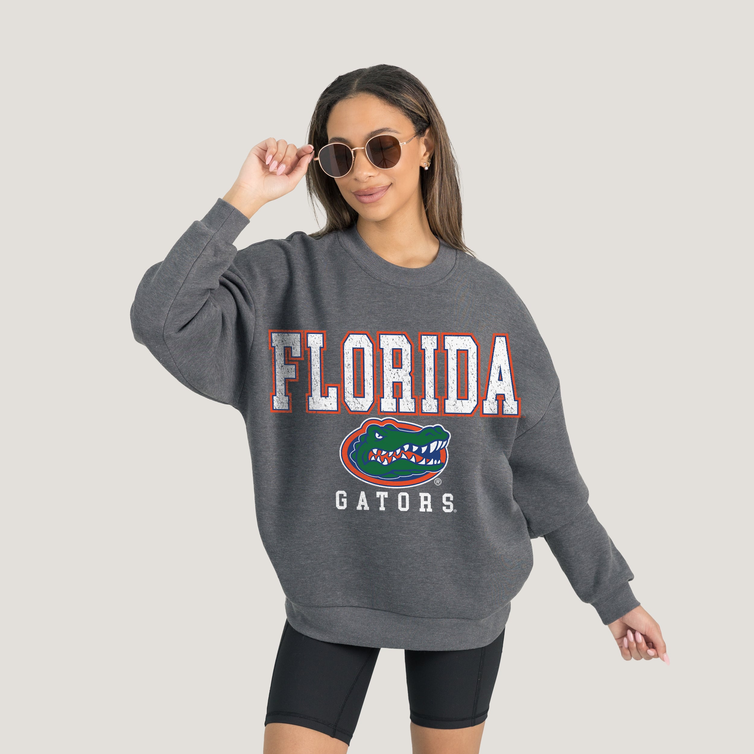 Florida Gators Gameday Couture Women's Oversized Distressed Fleece Pullover Sweatshirt - Heather Charcoal