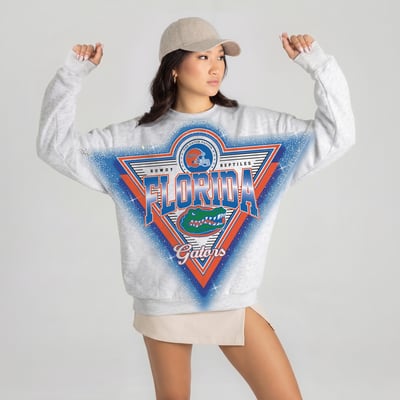 Florida Gators Gameday Couture Women's Chasing Victory Rhinestone Spray Oversized Fleece Sweatshirt - Heather Gray