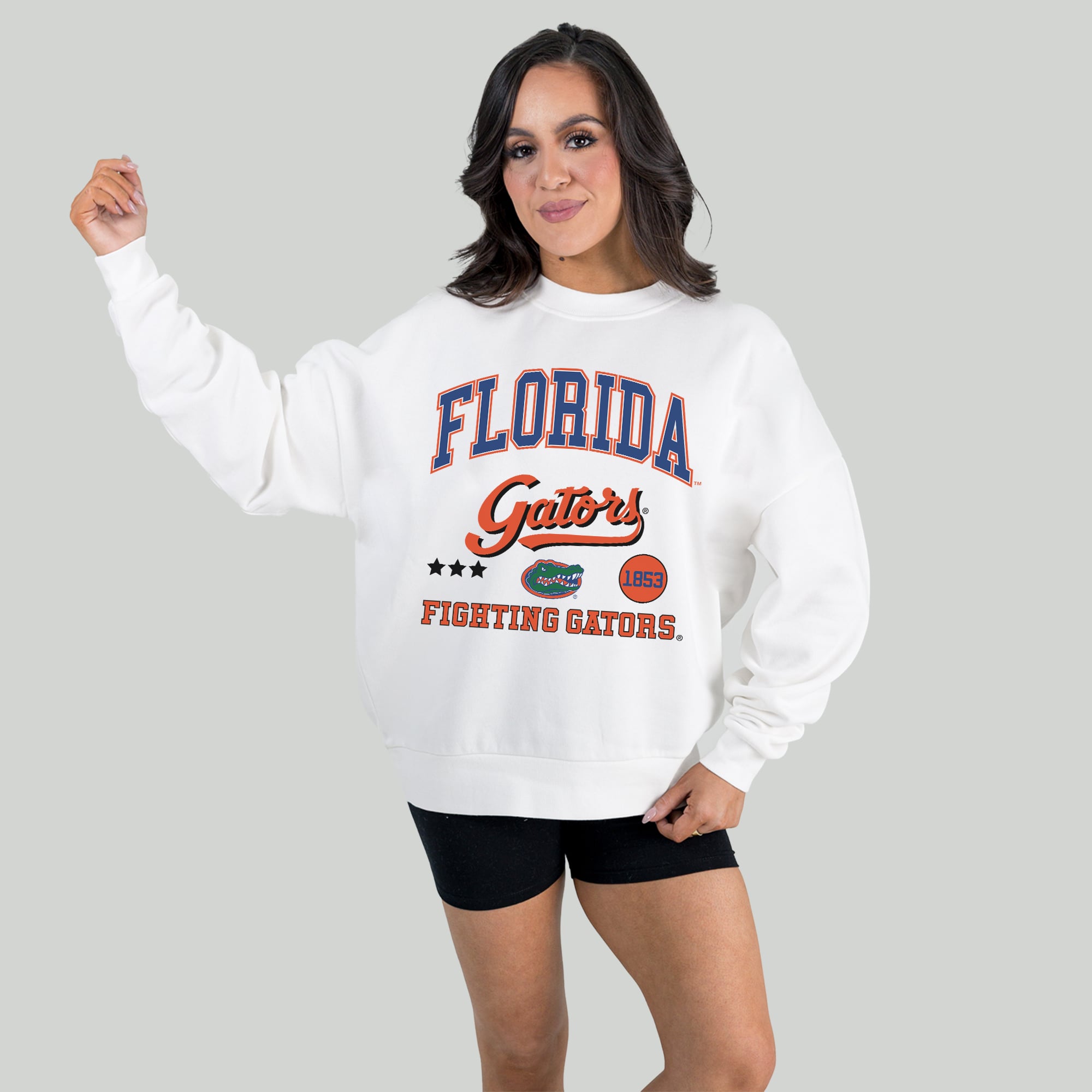 Women's Gameday Couture White Florida Gators All We've Got Premium Fleece Drop Shoulder Pullover Sweatshirt