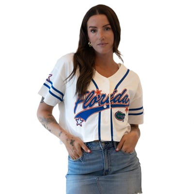 Florida Gators Gameday Social Women's Cropped Patch Baseball Fashion Jersey - Off White