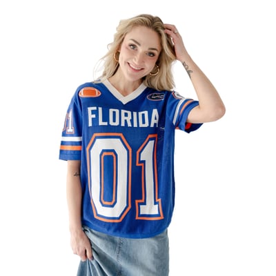  Florida Gators Gameday Social Women's Knit Football Jersey Sweater - Royal