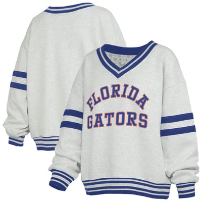 Florida Gators Pressbox Women's Tackle Twill Oates V-Neck Sweatshirt - Heather Gray/Royal