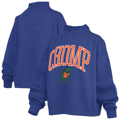  Florida Gators Pressbox Women's Oversized Slogan Fleece Mock Neck Sweatshirt - Royal