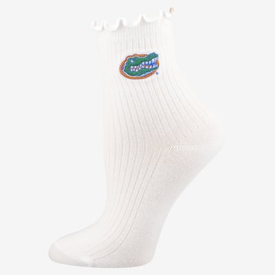  Florida Gators PRO Compression Youth Logo Lettuce Hem Quarter Socks - White