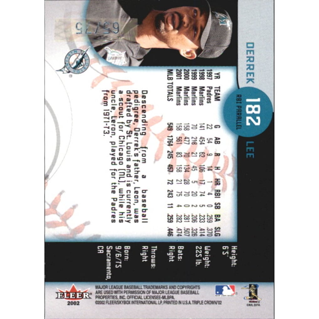 2002 Fleer Triple Crown RBI Parallel #182 Derrek Lee/75