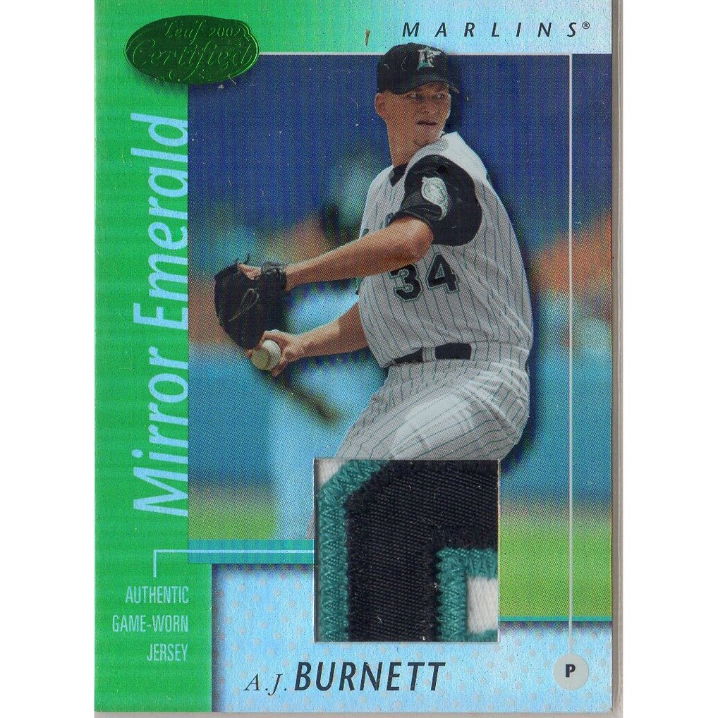 2002 Leaf Certified Mirror Emerald #65 A.J. Burnett Jsy