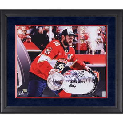 Aleksander Barkov Florida Panthers Autographed Fanatics Authentic Framed 16" x 20" 2025 Stanley Cup Champions Raising Cup Photograph with Multiple Inscriptions - Suede Mat Upgrade - Limited Edition of 50