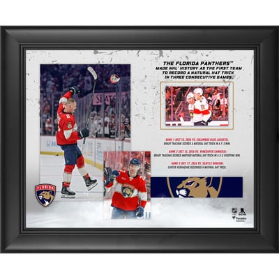 Florida Panthers Fanatics Authentic Framed 13" x 16" NHL Record Three Consecutive Natural Hat Trick Games Collage