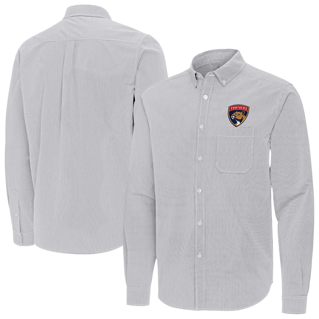 Florida Panthers Antigua Porter Woven Tri-Blend Long Sleeve Button-Down Shirt - Gray