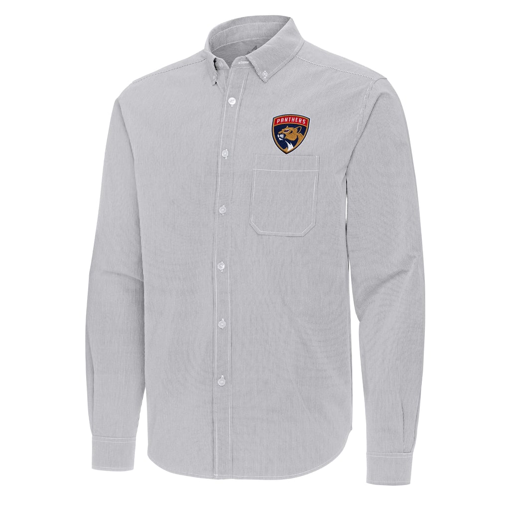 Florida Panthers Antigua Porter Woven Tri-Blend Long Sleeve Button-Down Shirt - Gray