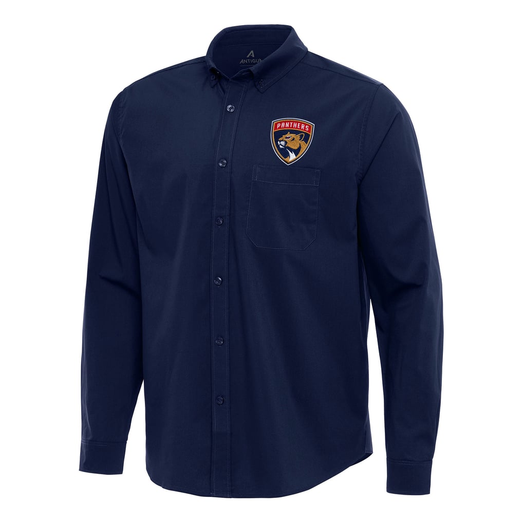 Florida Panthers Antigua Flight Woven Tri-Blend Long Sleeve Button-Down Shirt - Navy