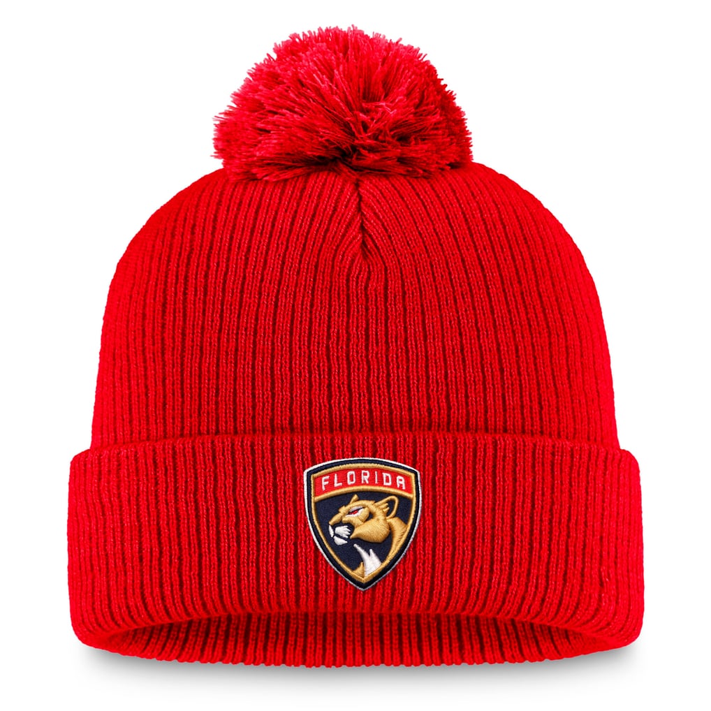 Florida Panthers Fanatics Primary Logo Cuffed Knit Hat with Pom - Red