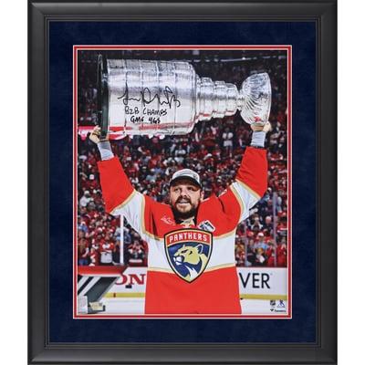 Sam Reinhart Florida Panthers Autographed Fanatics Authentic Framed 16" x 20" 2025 Stanley Cup Champions Raising Cup Photograph with Multiple Inscriptions - Suede Mat Upgrade - Limited Edition of 50