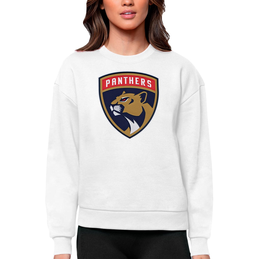 Florida Panthers Antigua Women's Team Logo Victory Crewneck Pullover Sweatshirt - White