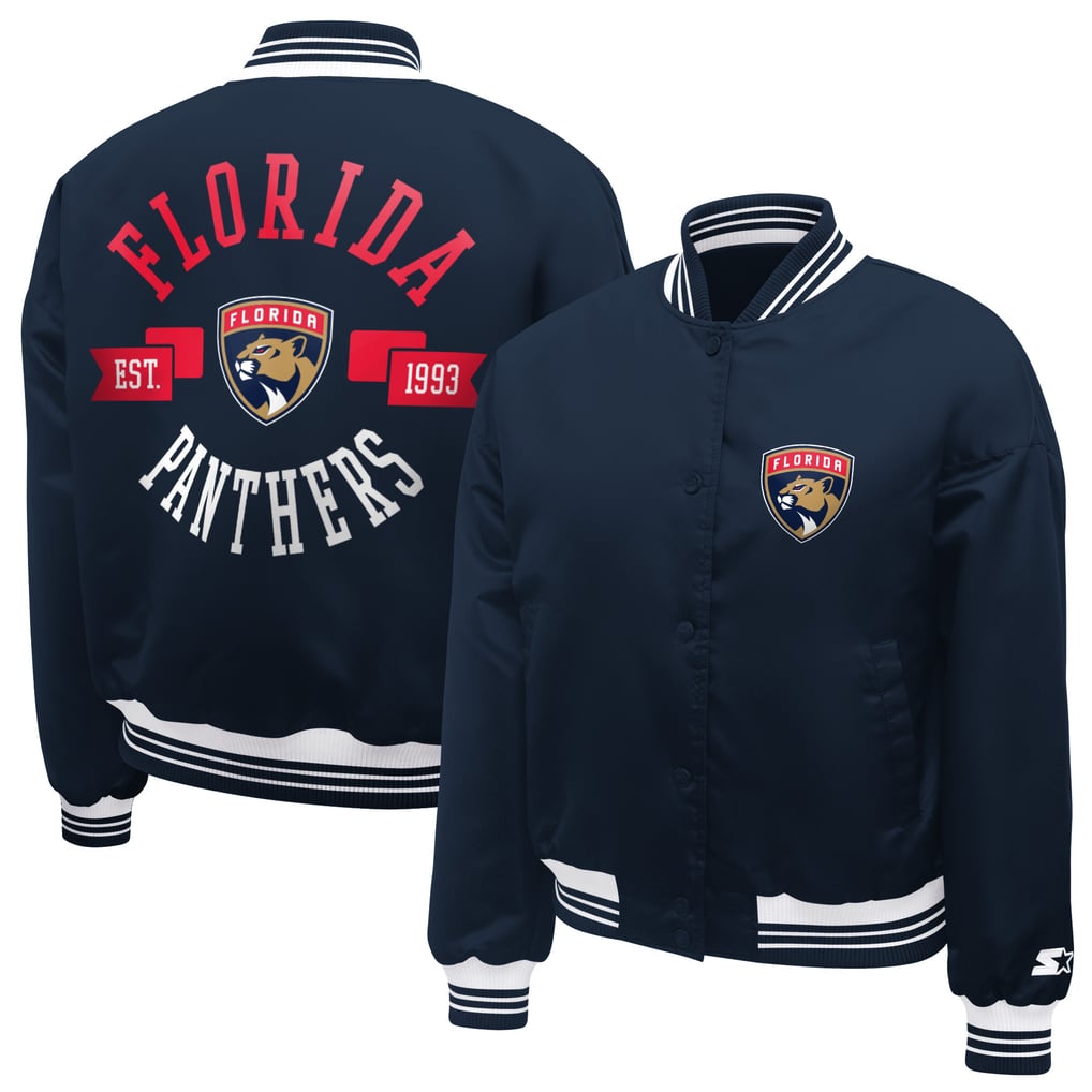  Florida Panthers Starter Women's Printed Round Team Logo Satin Varsity Full-Snap Jacket - Navy