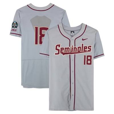  Florida State Seminoles Fanatics Authentic Team-Issued #18 Gray Jersey from the 2017 College World Series - Size 48