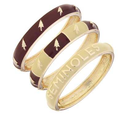 Florida State Seminoles CANVAS Style 18k Gold-Plated Logo & Slogan Hinge Bangle Set of 3