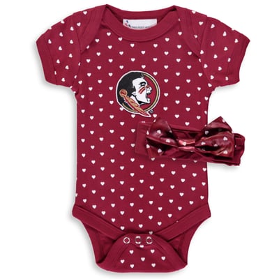 Florida State Seminoles Girls Newborn & Infant Hearts Bodysuit and Headband Set - Garnet