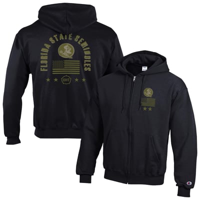  Florida State Seminoles Champion Operation Hat Trick Flag Powerblend Fleece Full-Zip Hoodie - Black
