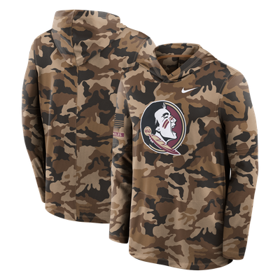 Florida State Seminoles Nike 2026 Military Appreciation Sideline Dri-FIT Hooded Long Sleeve T-Shirt - Camo