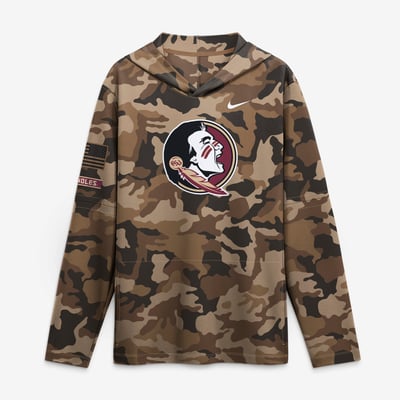 Florida State Seminoles Nike 2026 Military Appreciation Sideline Dri-FIT Hooded Long Sleeve T-Shirt - Camo