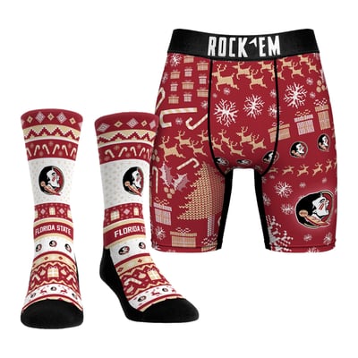  Florida State Seminoles Rock Em Holiday Tacky Sweater Underwear and Crew Socks Combo Pack - Maroon