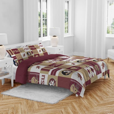 Florida State Seminoles Pegasus Patchwork Plaid Three-Piece Full/Queen Bed in a Bag Set