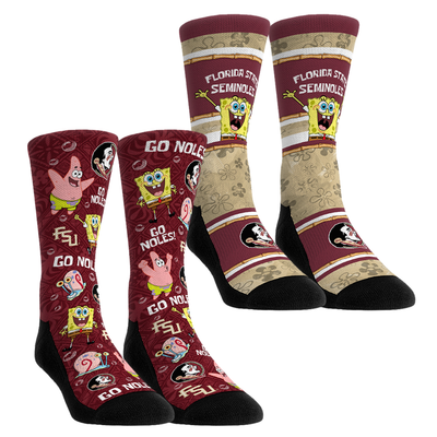  Florida State Seminoles Rock Em Unisex SpongeBob SquarePants Two-Pack Crew Socks Set - Garnet
