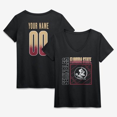 Florida State Seminoles Women's Home Field Pop Personalized Any Name & Number V-Neck T-Shirt - Black
