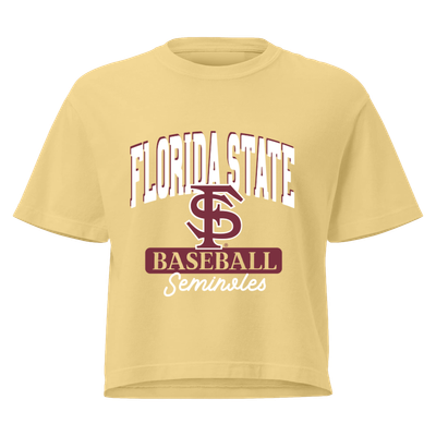 Florida State Seminoles Comfort Colors Women's Baseball Mascot Cropped T-Shirt - Gold