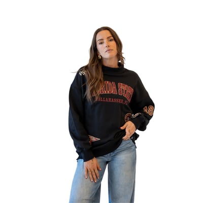 Florida State Seminoles Gameday Social Women's Patch Mockneck Sweatshirt - Black
