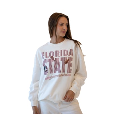 Florida State Seminoles Gameday Social Women's Striped Patch Sweatshirt - White
