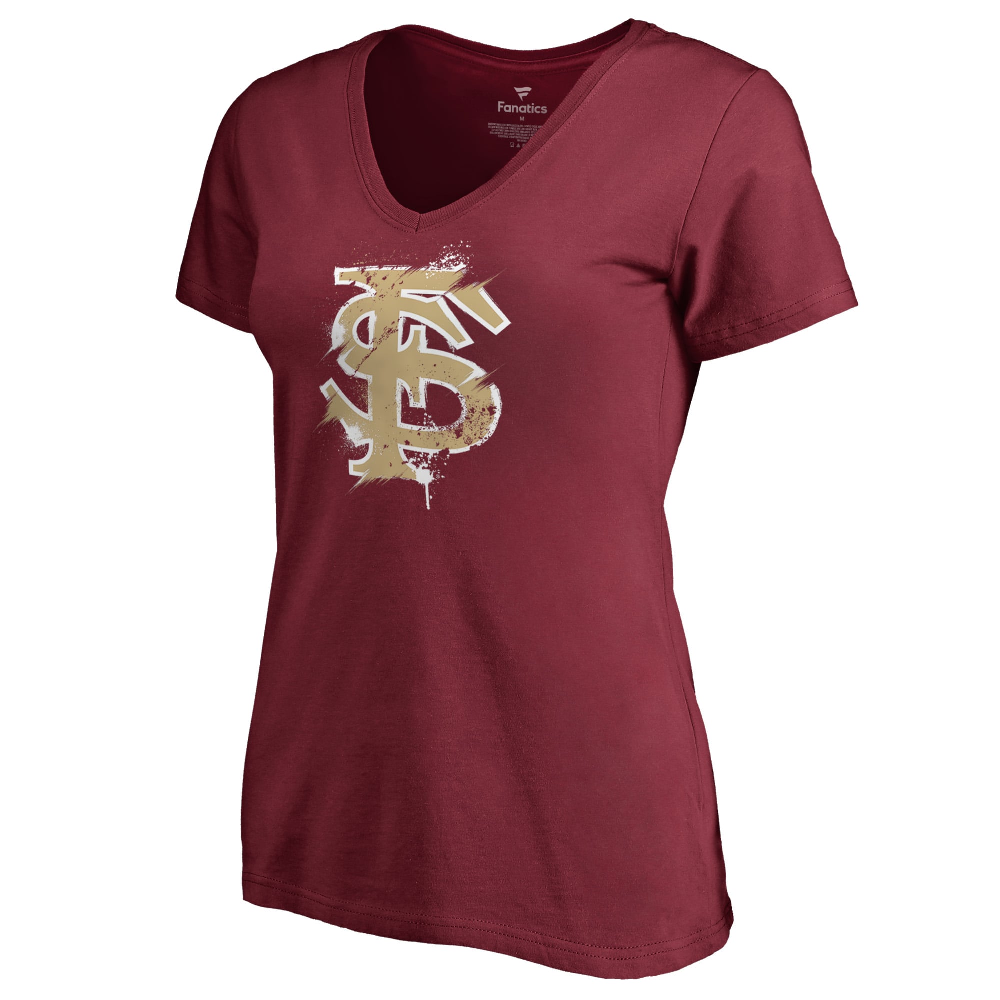 Florida State Seminoles Women's Splatter Logo V-Neck T-Shirt - Garnet