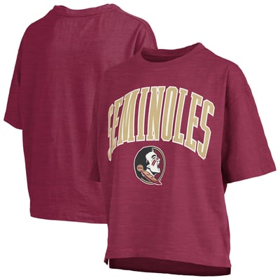 Florida State Seminoles Pressbox Women's Oversized Nelson Arch Over Logo Slub T-Shirt - Garnet