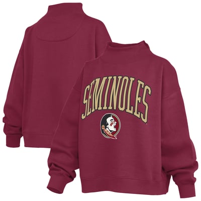  Florida State Seminoles Pressbox Women's Oversized Slogan Fleece Mock Neck Sweatshirt - Garnet