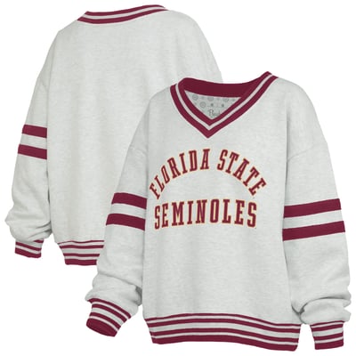 Florida State Seminoles Pressbox Women's Tackle Twill Oates V-Neck Sweatshirt - Heather Gray/Garnet