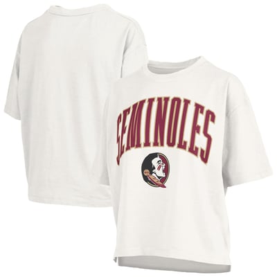Florida State Seminoles Pressbox Women's Oversized Nelson Arch Over Logo Slub T-Shirt - White