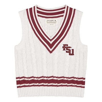  Florida State Seminoles Uscape Apparel Women's Renew Cable V-Neck Vest Sweater - Ash