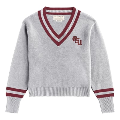  Florida State Seminoles Uscape Apparel Women's Renew V-Neck Sweater - Ash