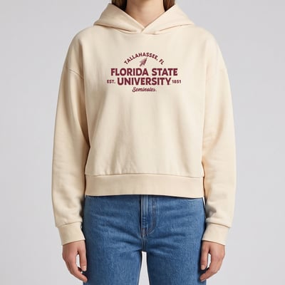 Florida State Seminoles Uscape Apparel Women's Banner Cropped Washed Hoodie - Cream