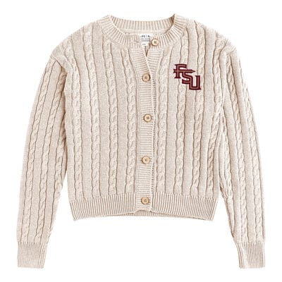  Florida State Seminoles Uscape Apparel Women's Renew Cable Cardigan Sweater - Cream