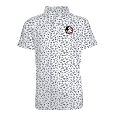 Florida State Seminoles Garb Youth Tom All-Over Football Print Polo - Gray