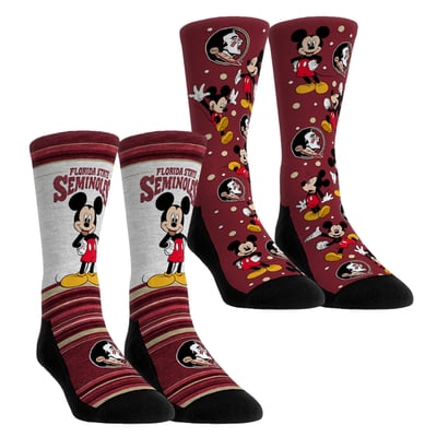  Florida State Seminoles Rock Em Youth Mickey Mouse Two-Pack Crew Socks Set - Garnet
