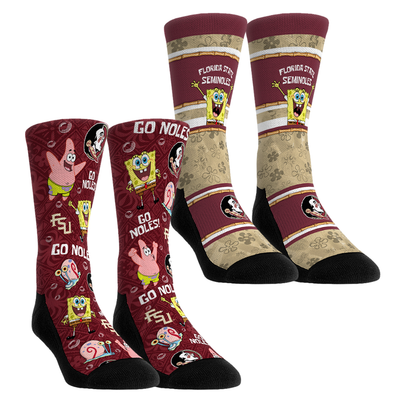  Florida State Seminoles Rock Em Youth SpongeBob SquarePants Two-Pack Crew Socks Set - Garnet