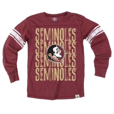  Florida State Seminoles Wes & Willy Youth Long Sleeve Football Jersey T-Shirt - Garnet
