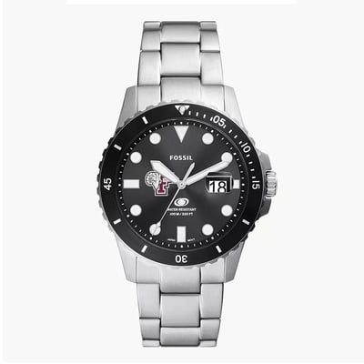 Fordham Rams Fossil Blue Dive Three-Hand Date Stainless Steel Watch - Silver
