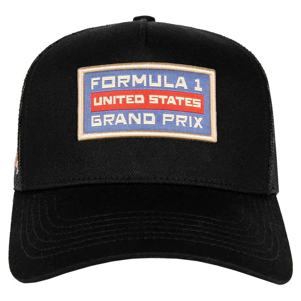 F1 Insomniac United States Grand Prix Pinched-Panel Patch Adjustable Trucker Hat - Black